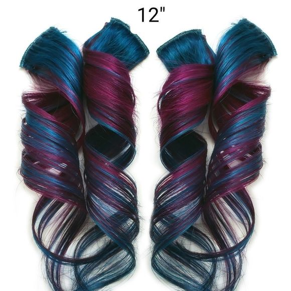 12 inch Teal Burgundy Fuchsia Remy Human Hair Extensions